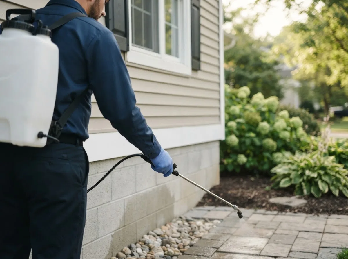 Pest control technician inspecting a home in Whitewater, CA